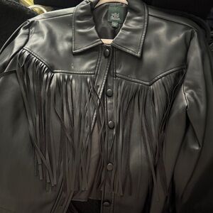 Wild Fable Black Leather Fringe Jacket